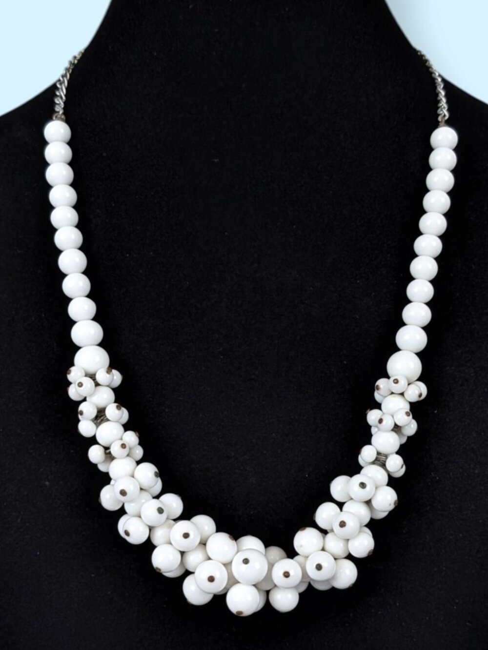 Vintage Milk Glass Beaded Cluster Necklace